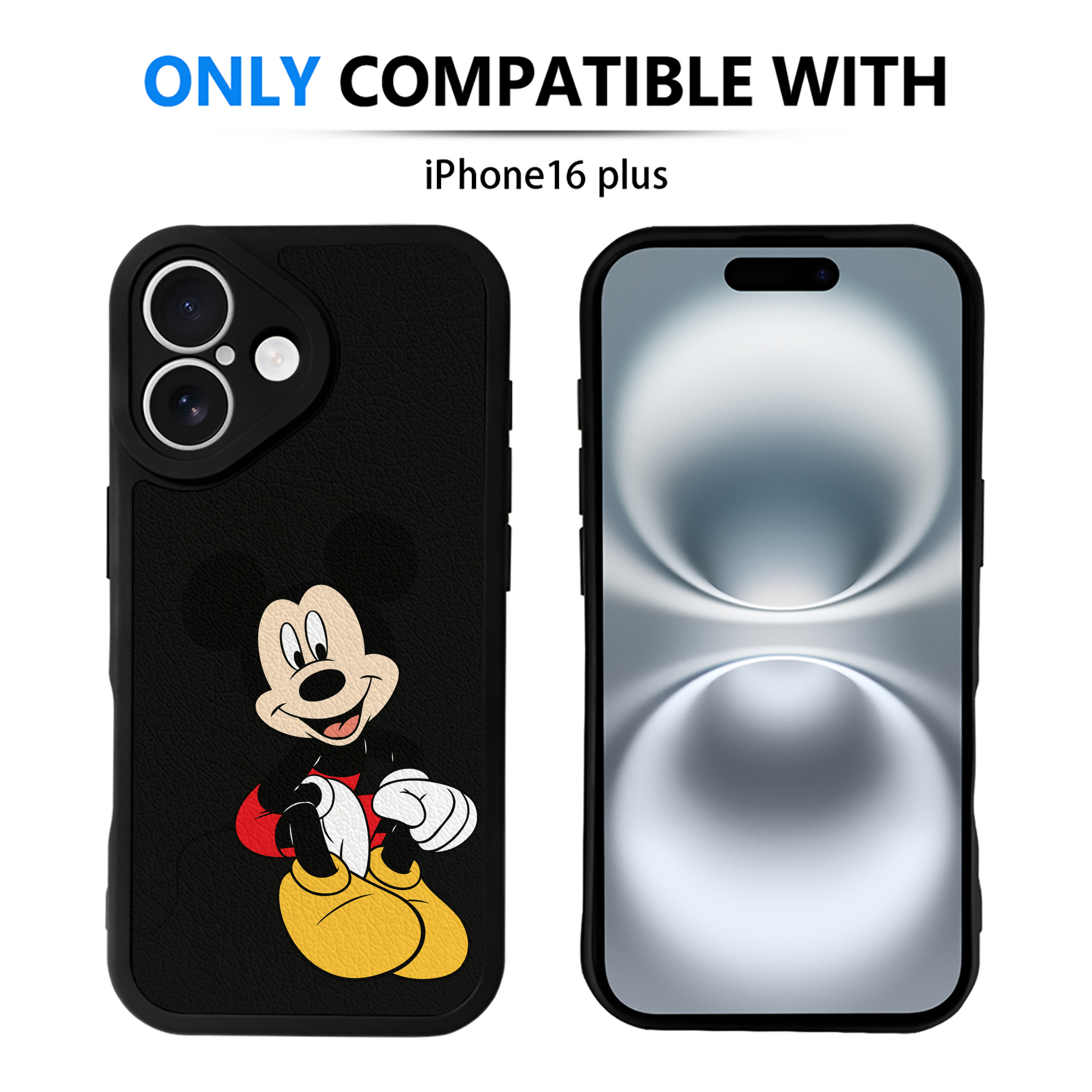（画像用） ミッキーマウス Mickey Mouse 【iPhone 16シリーズ対応】シリコンスマホケース（レザー調） 材質：シリコン
